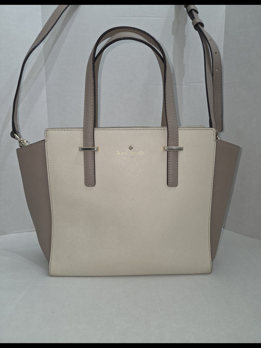 kate spade Two-Tone Cream & Taupe Saffiano Leather Satchel